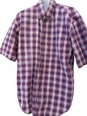 LL Bean Plaid Shirt Pink USA Made L Reg